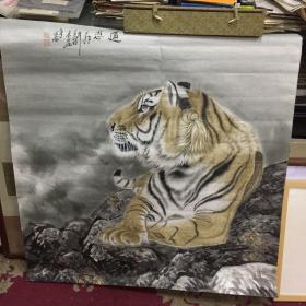陕西著名画家高岩先生国画《遥思》卧虎图。