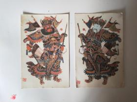 杨柳青套版手绘秦琼，尉迟恭，御前侍卫，神荼俞郁壘明信片4张。