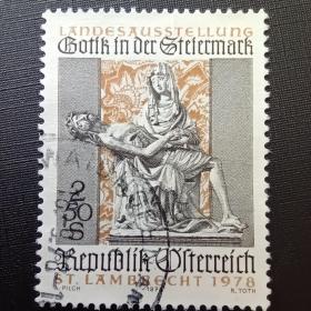ox0104外国纪念邮票 奥地利邮票1978年 施蒂里亚哥特式艺术展宗教题材哀悼 信销 1全 邮戳随机