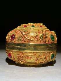 旧藏,银鎏金缠枝莲莲花观音盖罐一只。镶嵌宝石。