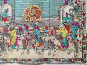 早期木板水印年画，昭君跑马，人物生动，画面古色古香，如图