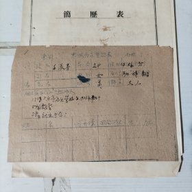 50年代档案袋一个 包括：照片／健康检查表／登记表／简历等共6页【1953年毕业证书一张有破损】1936年生人，解放前生活困难，18岁结婚。
