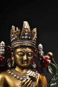 珍品旧藏收纯铜全铜高浮雕錾刻彩绘描金五方佛弥勒佛佛像一尊 工艺精湛 造像精美 重1500克 高26厘米 宽15厘米 255536