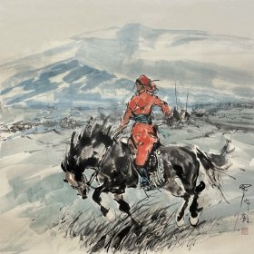 包布和画家游牧放马写生美女人物国画作品大八尺写意国画作品人物抽象画乙未年作品可收可藏真迹作品