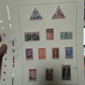Monaco103摩纳哥邮票1951年圣年 教皇保罗 教堂 罗马斗兽场 12全 新 冈东等雕刻 如图 个别低值有压痕，最高值有点软痕 （不含内页）
