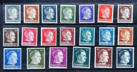 2-396#，德占乌克兰1941年邮票，加盖乌克兰，大全套20全新，原胶上品无贴。二战历史，二战集邮。（1套价！）