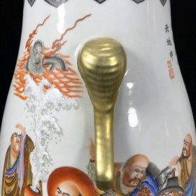 乾隆年制本金珐琅彩十八罗汉象鼻耳大尊一对