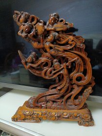 60年代纯手工雕刻黄杨木敦煌飞天摆件41*31.5厘米