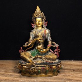 铜彩绘绿度母摆件
