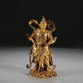 明 铜胎鎏金关公韦陀立像 一对