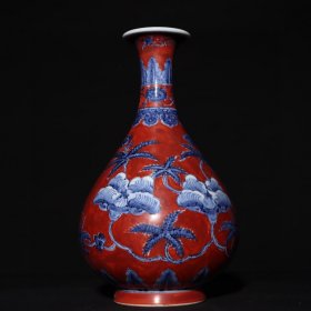 旧藏明代宣德青花矾红花卉纹玉壶春瓶高26.6cm.宽15cm