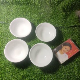 80年代 白瓷茶碗、酒碗 4个合售（库存新） 可收藏、可使用、可做道具