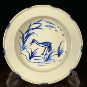 唐邢窑青花芦雁纹折沿盘，高3直径16cm