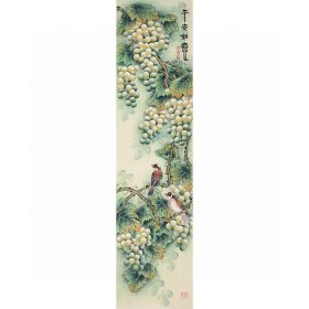 工笔葡萄画四条屏R8329全手绘工笔画葡萄花鸟画竖版国画，纸本材质（工笔画专用宣纸）。