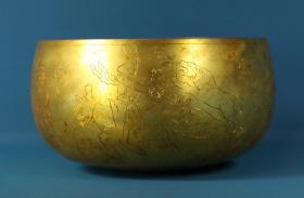 精品放漏 旧藏精品铜鎏真金高浮雕錾刻金钵1240克