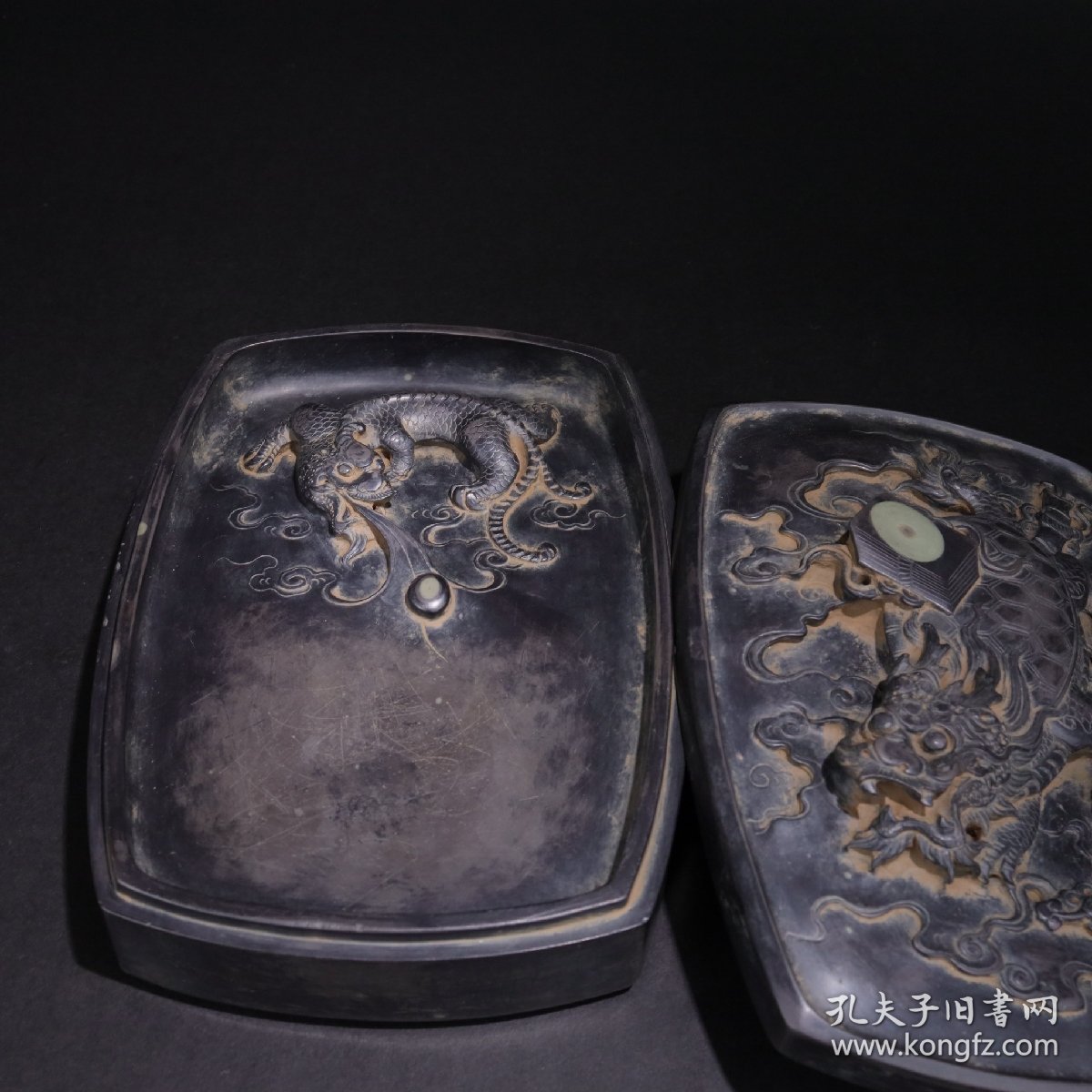 旧藏端石盖砚：龙龟献宝 款：任昉
