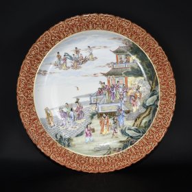 清乾隆珐琅彩鎏金群仙贺寿纹盘，7.5×46cm