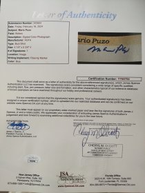 美国著名作家《教父》作者 马里奥·普佐 Mario Puzo 亲笔签名照 JSA鉴定认证