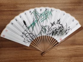 吴伟花鸟扇面(50x30，有扇骨)