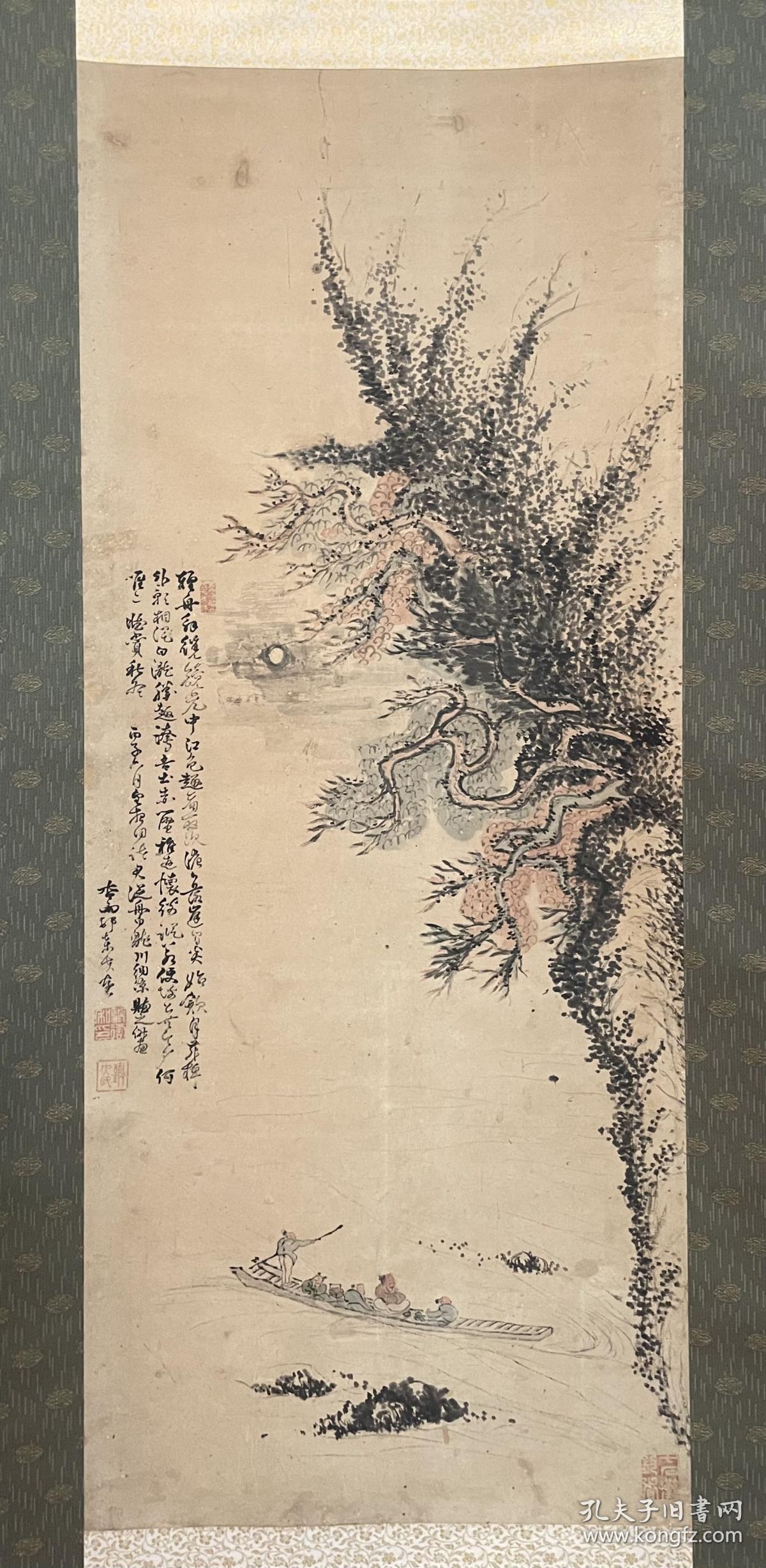 古筆山水图，清代【帆足杏雨】 
1810 - 1884（文化七〜•明治十七）75歲。名遠， 字致太，號聽秋、半農，別號無機子、鷗村、西鄙人、聽秋 閣、七石灘釣者，通稱熊太郎，又稱平庸。家中收藏書畫甚豐，且與賴山陽、田能村竹田 近鄰，少年時代深受繪畫薰陶，後師田能村竹田，亦得 浦上春琴教益，善結交文人墨客，多次受命為宮廷作 畫