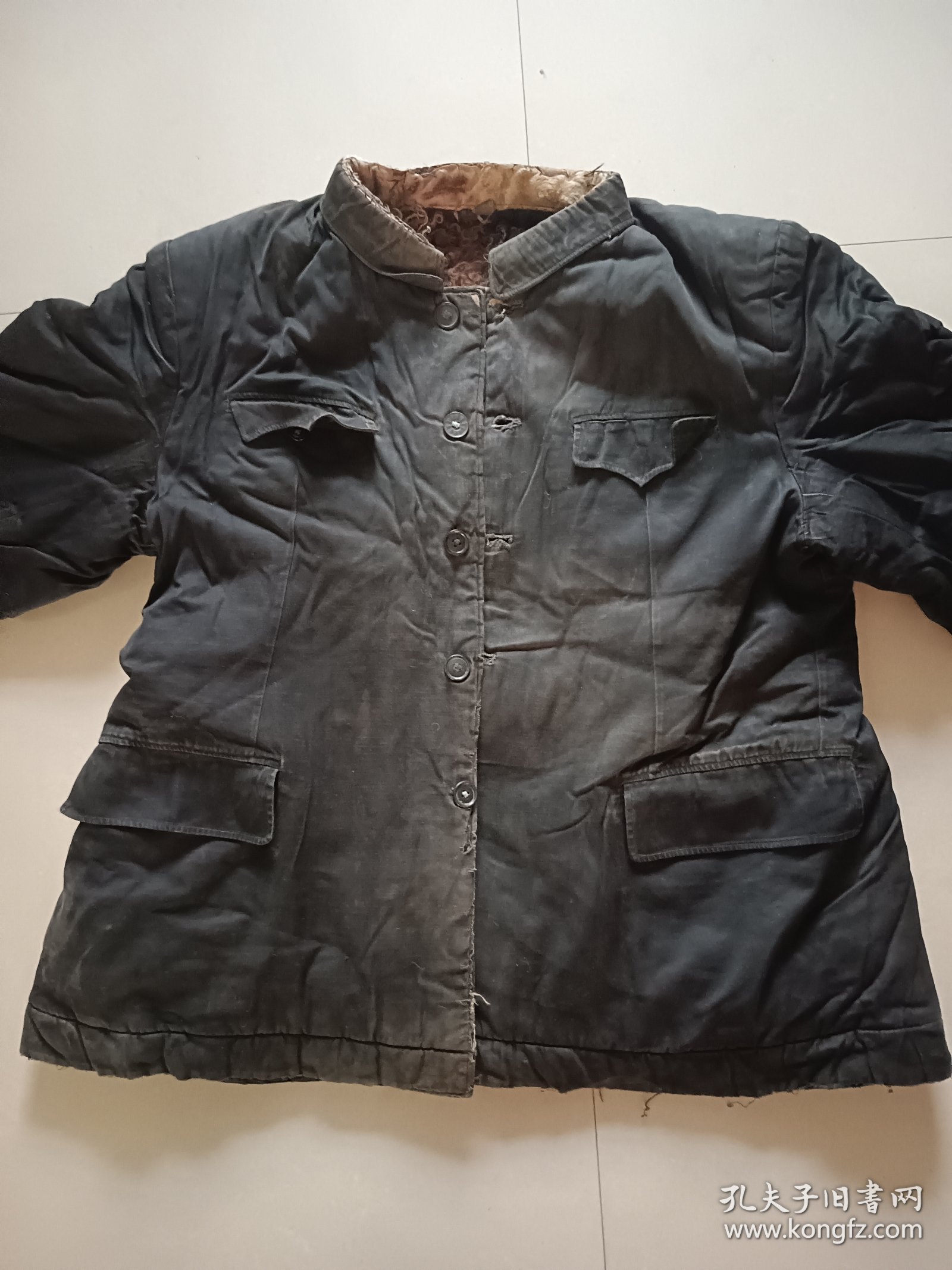 老中山装 毛皮棉袄 衣襟袖口有磨损 道具收藏使用