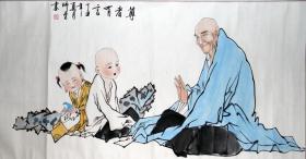 师曾 范曾弟子，文化部艺术发展中心中国书画院院士，国家一级美术师、一级书法师，北京首体大学客座教授，国际著名书画家，文化部艺术发展中心中国书画院院士，国家一级美术师、一级书法师，北京首体大学客座教授。中国书画家委员会委员 画芯 63*127 人物画 《尊者有言》 原装裱轴