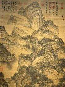 精品手绘丝绢八尺山水画，(画盒珍藏)