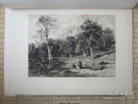 1877年蚀刻版画，35*25厘米，《哈德威克庄园》。大卫·考克斯（David Cox 1783-1859）作品， 蚀刻师 阿尔弗雷德·布鲁内·德拜内斯（A. Brunet-Debaines 1845-1939)