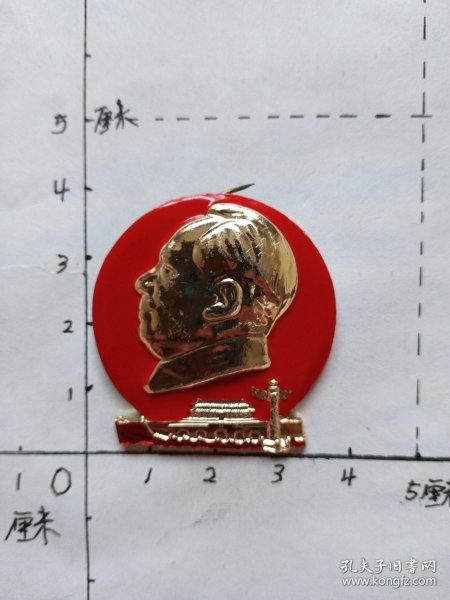 毛主席像章（天安门 华表 红旗 背面：热烈欢呼中国共产党第九次全国代表大会胜利召开 抚顺市革命委员会敬制 1969）