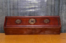 珍藏红花梨木镶嵌银元抽拉盒子 长26厘米宽7厘米高6厘米