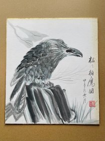 510日本卡纸色纸画，回流老字画。纯手绘，写意国画，水墨画。色纸。老鹰