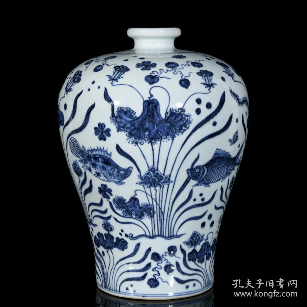 明青花鱼藻纹梅瓶 34/25厘米