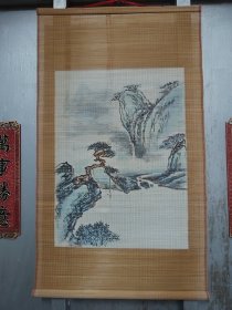 七十年代手绘竹丝画帘山水2