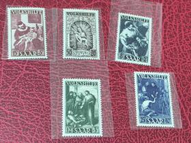 1949 德国邮票 萨尔 萨尔州邮票 人民救济附捐邮票之著名油画