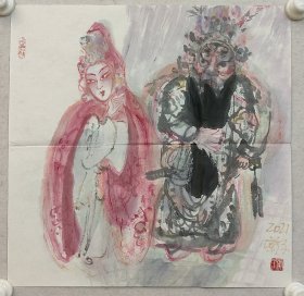 王蔚兰（戏剧人物画.霸王别姬）44*44cm，软片。太原市美协副主席，九三学社山西书画院副院长，九三学社太原艺术支社副主委，山西女书画家协会代会长，山西景峰美术馆签约画师，太原日报书画院副院长。（保真书画）
