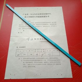 发给房×和同学的《广东省珠海市1979年高等学校和中专、技工学校招生考试成绩通知书》（恢复升学考试，结束“推荐升学”的历史，这是教育回归正轨的历史性大事，故此件很有纪念意义和收藏价值）