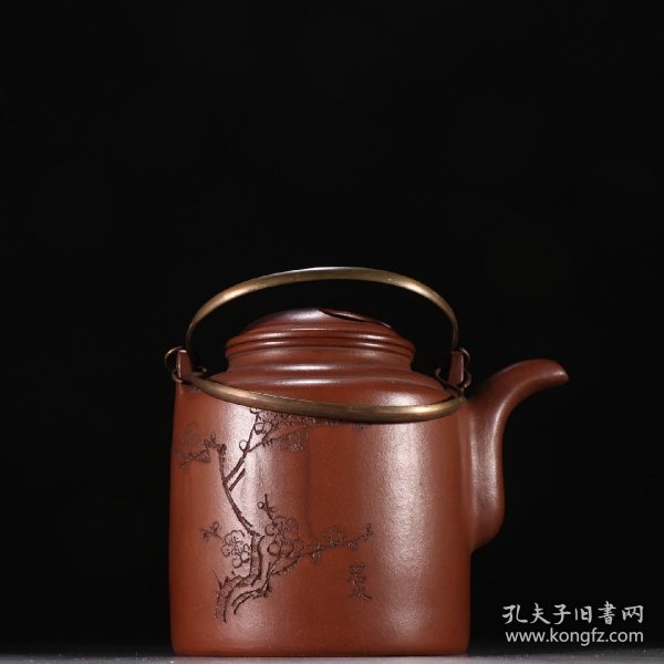 寅春款 紫砂刻诗文提梁茶壶