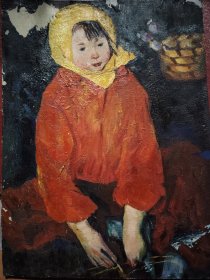熟练民国时期老油画《冬天里的小女孩》哦37厘米宽26.5厘米