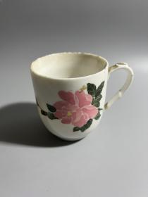 70年代左右，上海瓷器厂，釉下彩牡丹高白茶杯一只2