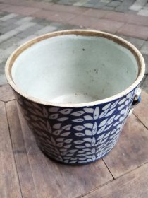 清代青花竹节粥罐标本，可以做个大笔筒，花插，画缸，收纳盒等