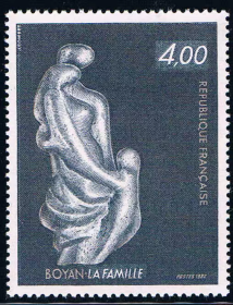 FR1法国1982艺术系列布瓦扬雕塑《家庭》 雕刻版外国邮票 1全 新