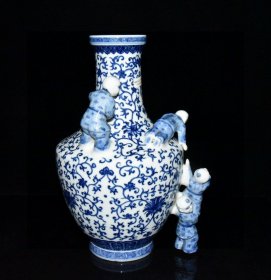 清代乾隆回流瓷青花缠枝花卉五子登科瓶【31.8x22cm】