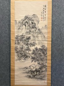 古筆山水图，【梶山九江】
1832-1890幕末-明治时代的，天保三年级生。向丰后（大分县）的渊野桂僊学习。另外，在长崎也师从了长崎派的铁翁祖门。画风有着细腻风雅的韵味。明治23年7月30日去世。59岁。名知。字是子愚。通称荣太。别号崖泉。