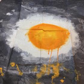 张念（中国当代著名行为艺术家，“85新潮”画家 ）画稿《孵蛋》①一幅，60*60公分，无款H1033