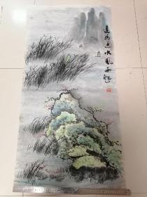 80年代书画大写意作品一副  远山近水风雨起。保真保老一万年，画工不错，意境深远，布局章法有度。尺寸100厘米*50厘米。