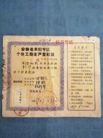 （1967年）安徽省阜阳专区：《个体工商业户登记证——周淑彬》