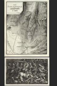 瑞士1832年雕版铜版画 原版小册子斯托夫斯战场地图