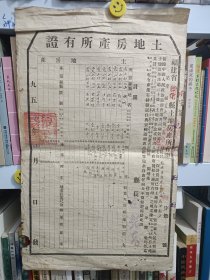 1952年福建省德化县第七区霞山乡村民郑。土地房产所有证。县长白