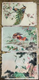 1955年《四季花鸟》画片三张(国画名家戈湘岚绘)