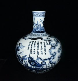 明宣德赏赐郑和青花人物故事天球瓶一对【43.5×34cm】